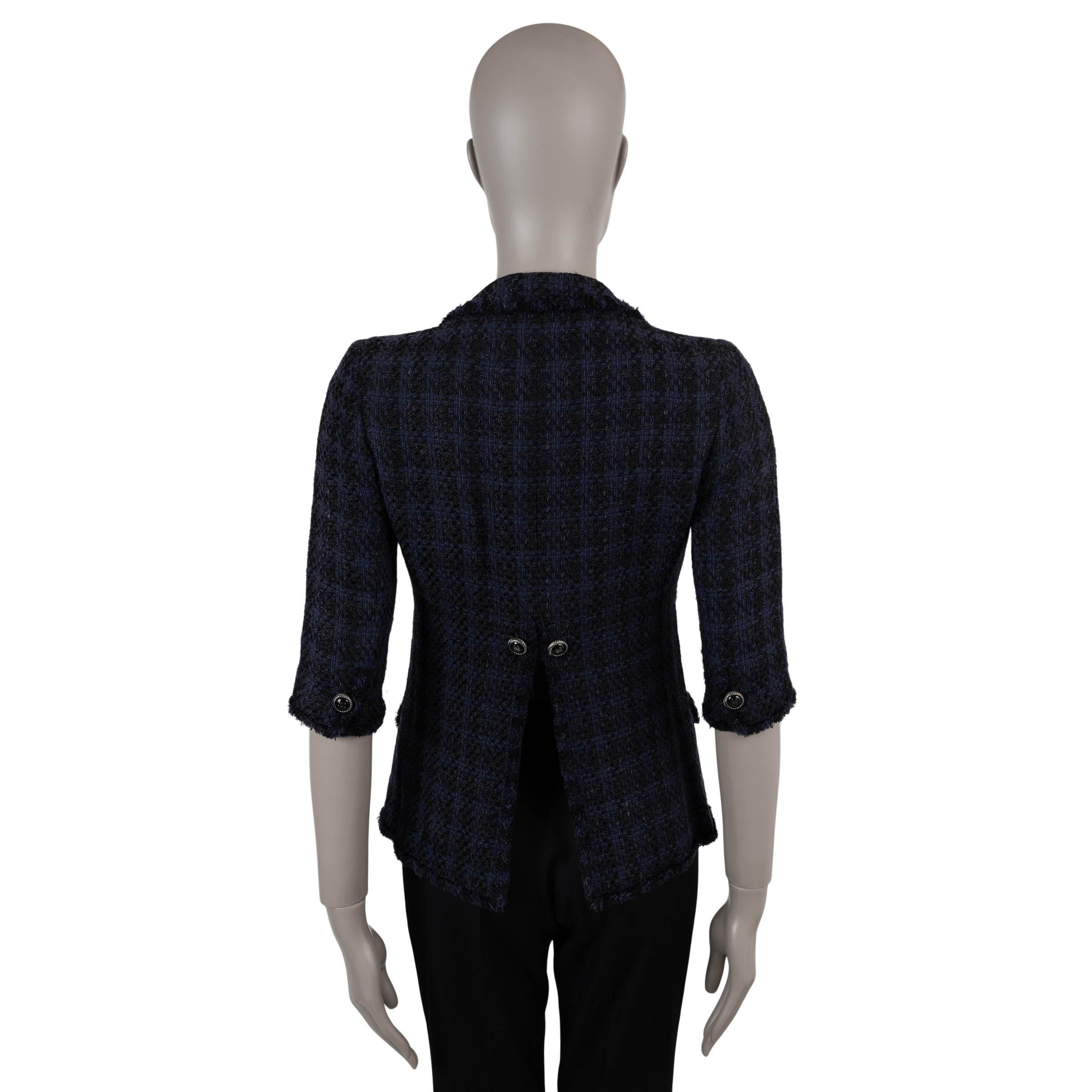 Black CHANEL navy blue & black 07P SHORT SLEEVE FOUR POCKET TWEED Jacket 36 XS For Sale