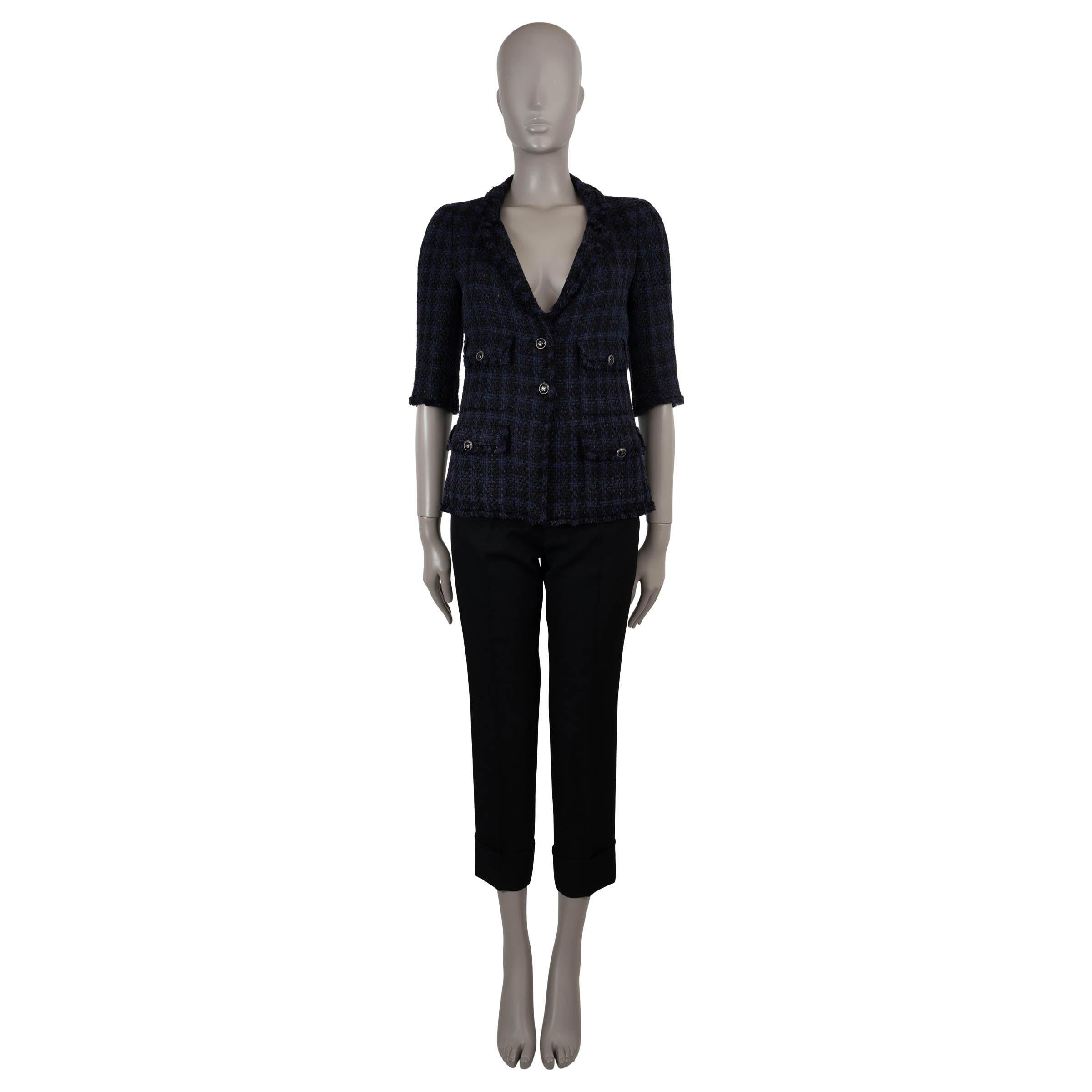 Women's CHANEL navy blue & black 07P SHORT SLEEVE FOUR POCKET TWEED Jacket 36 XS For Sale