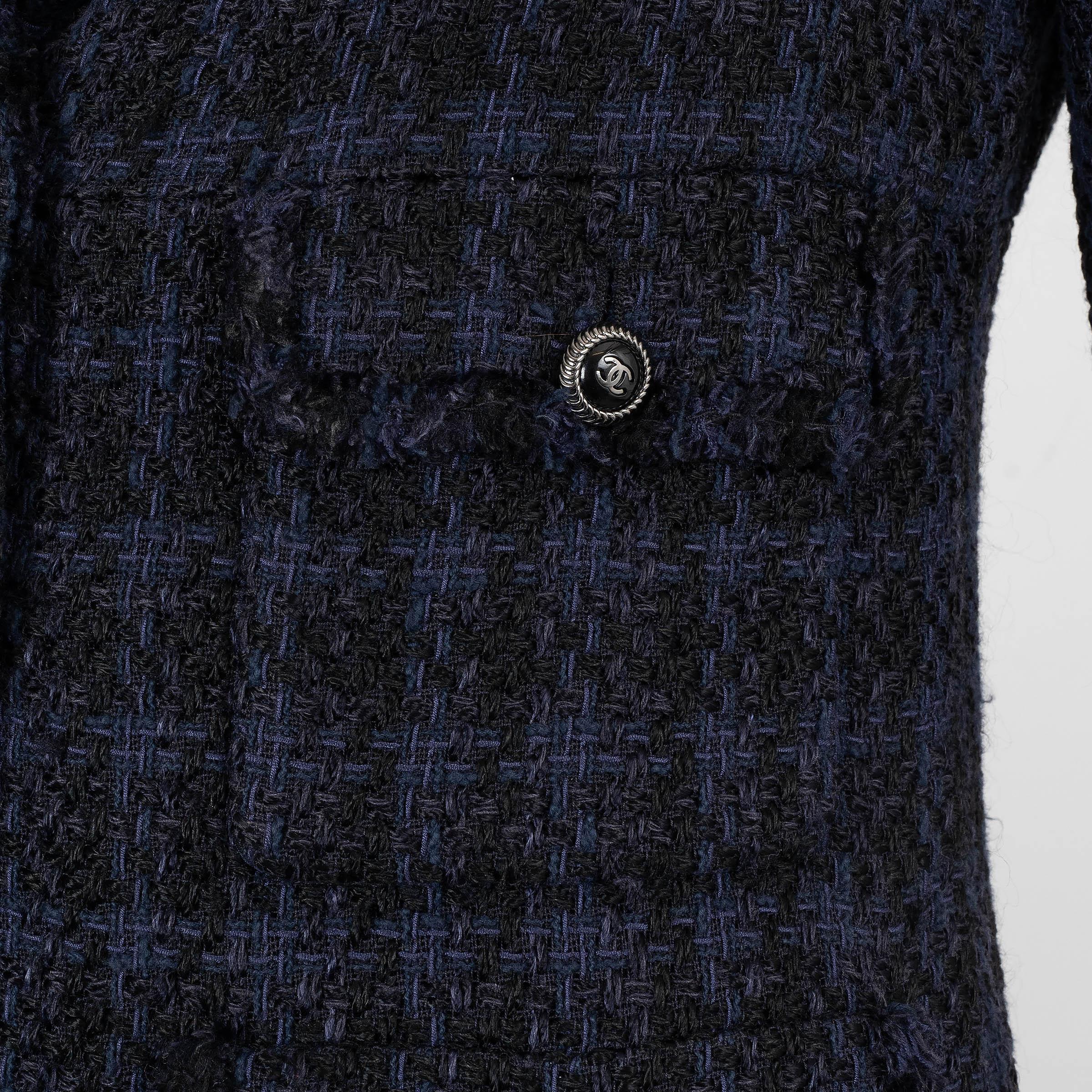 CHANEL navy blue & black 07P SHORT SLEEVE FOUR POCKET TWEED Jacket 36 XS For Sale 1