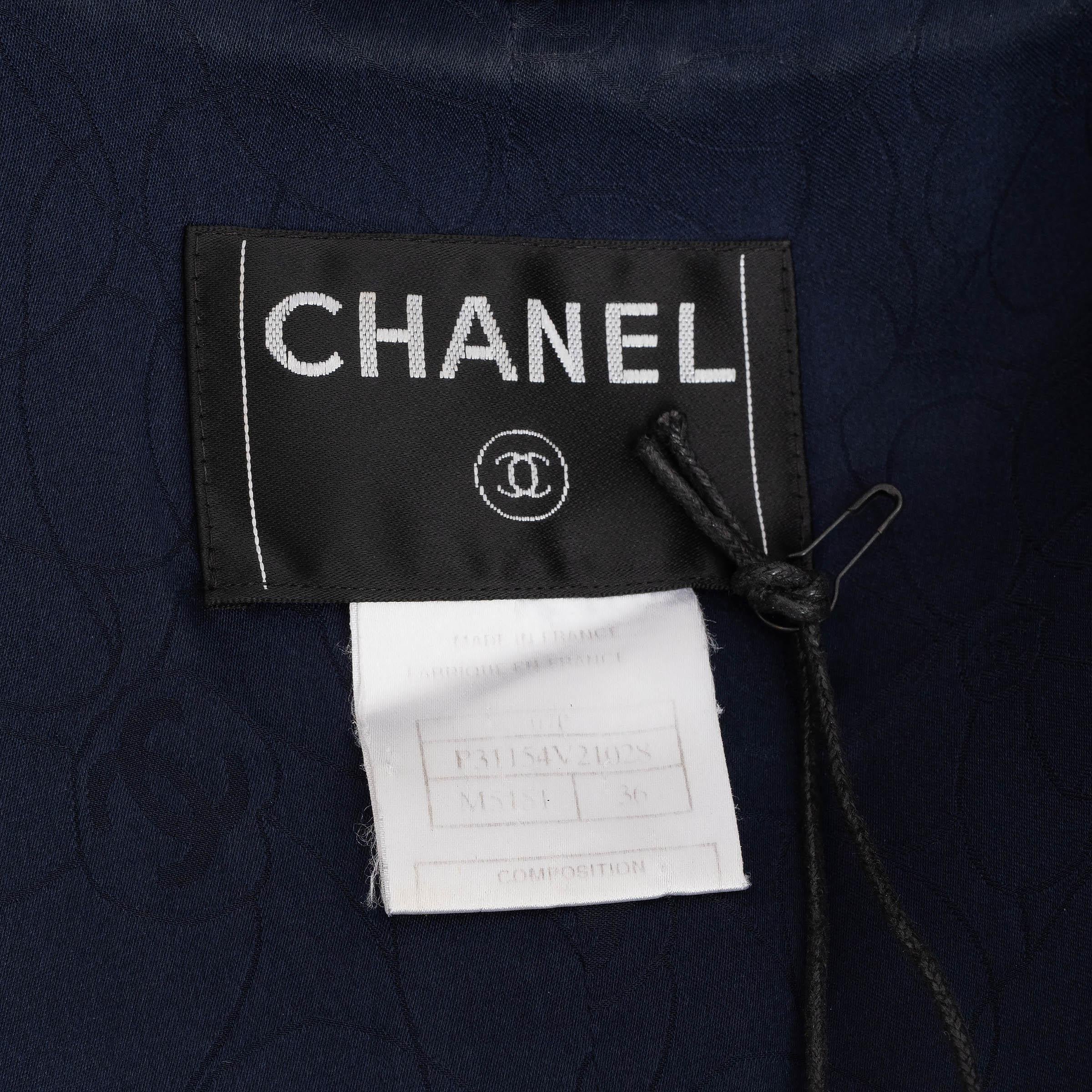 CHANEL navy blue & black 07P SHORT SLEEVE FOUR POCKET TWEED Jacket 36 XS For Sale 2