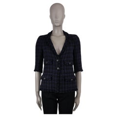 CHANEL navy blue & black 07P SHORT SLEEVE FOUR POCKET TWEED Jacket 36 XS