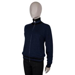 CHANEL navy blue black cashmere 17B LUREX ZIP FRONT Cardigan Sweater 36 XS