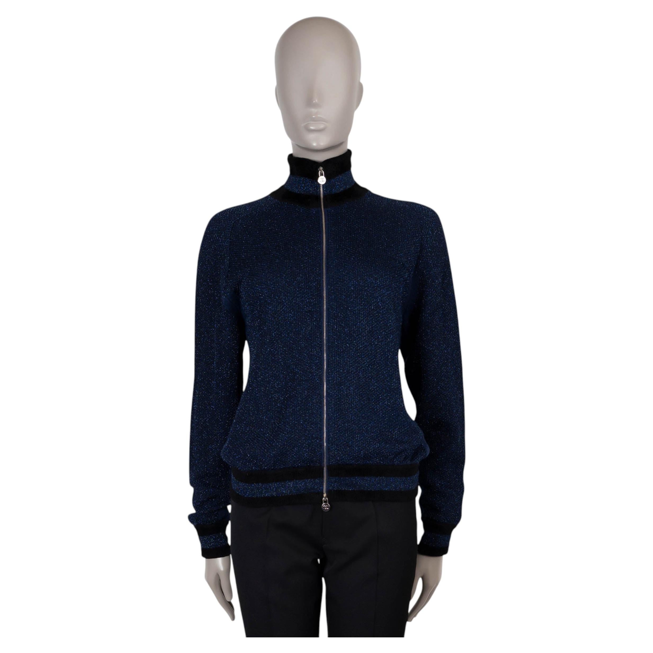 CHANEL marineblau schwarz Kaschmir 17B LUREX ZIP FRONT Strickjacke Pullover 36 XS