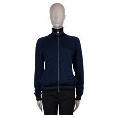 CHANEL navy blue black cashmere 17B LUREX ZIP FRONT Cardigan Sweater 36 XS