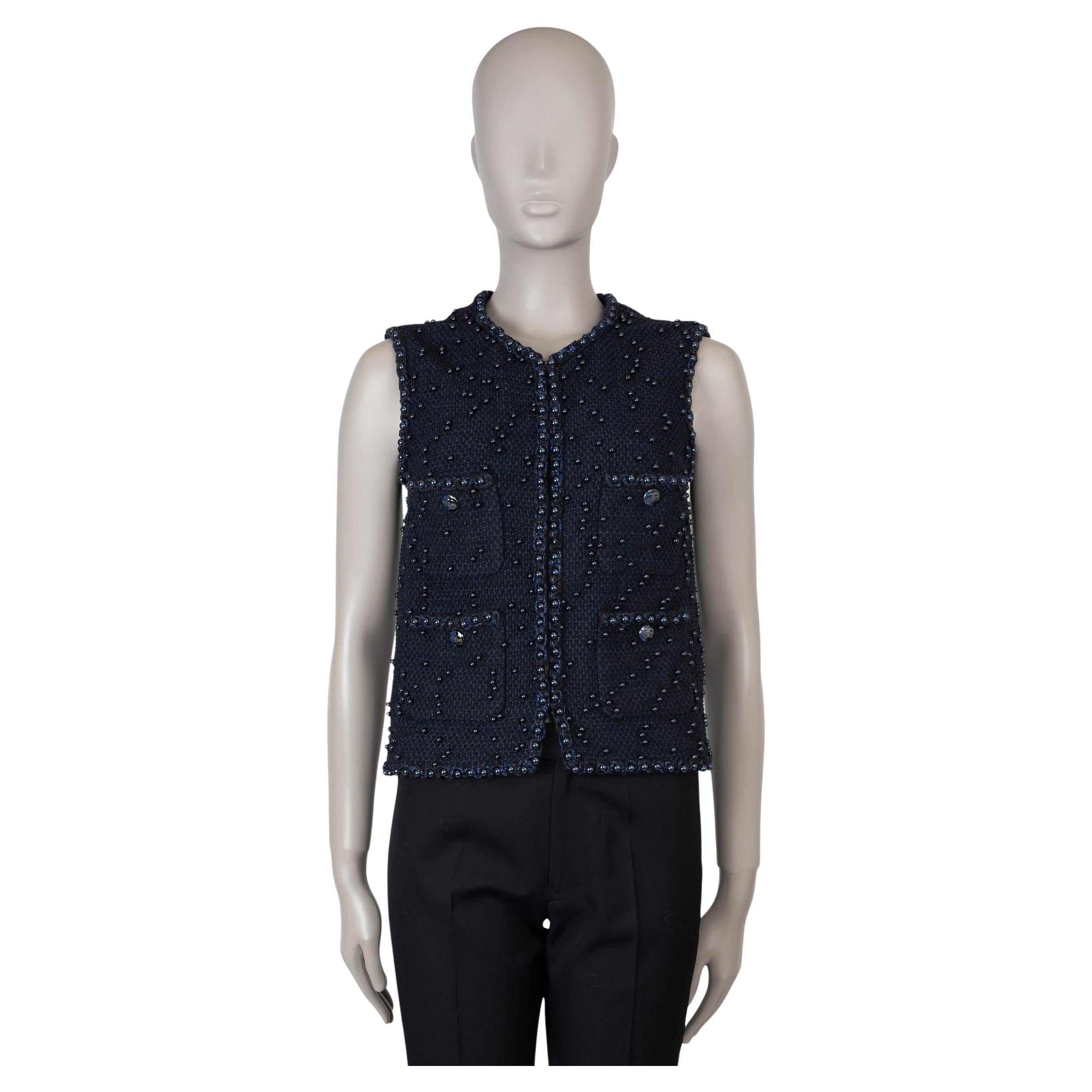 CHANEL Marineblaue & schwarze Baumwollweste 17PEARL TWEED aus Baumwolle 36 XS