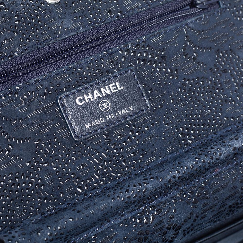 Chanel Navy Blue/Black Lace Overlay Suede Classic Wallet on Chain 6