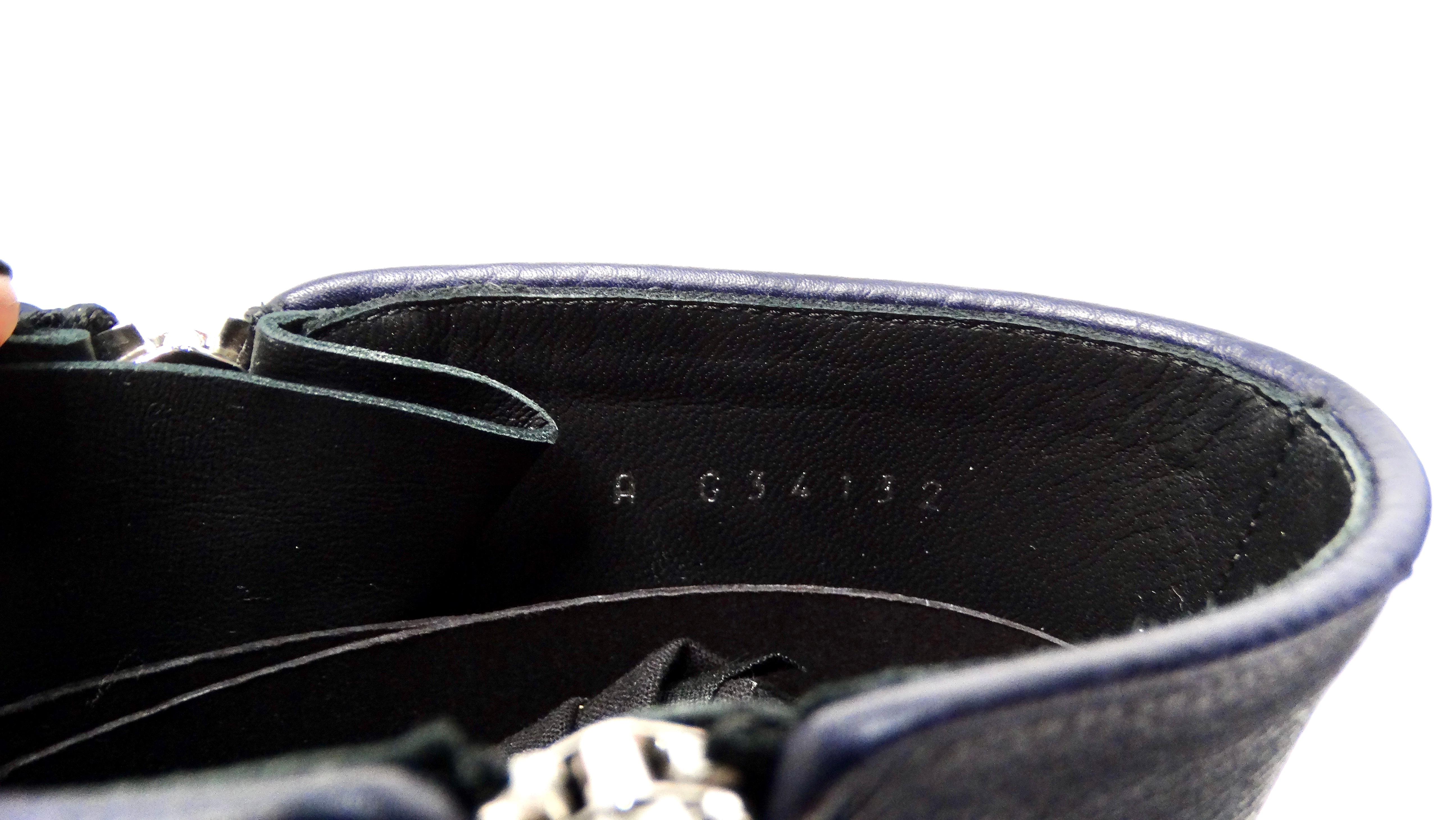 Chanel Navy Blue & Black Leather Interlocking CC Logo Ankle Boots For Sale 4