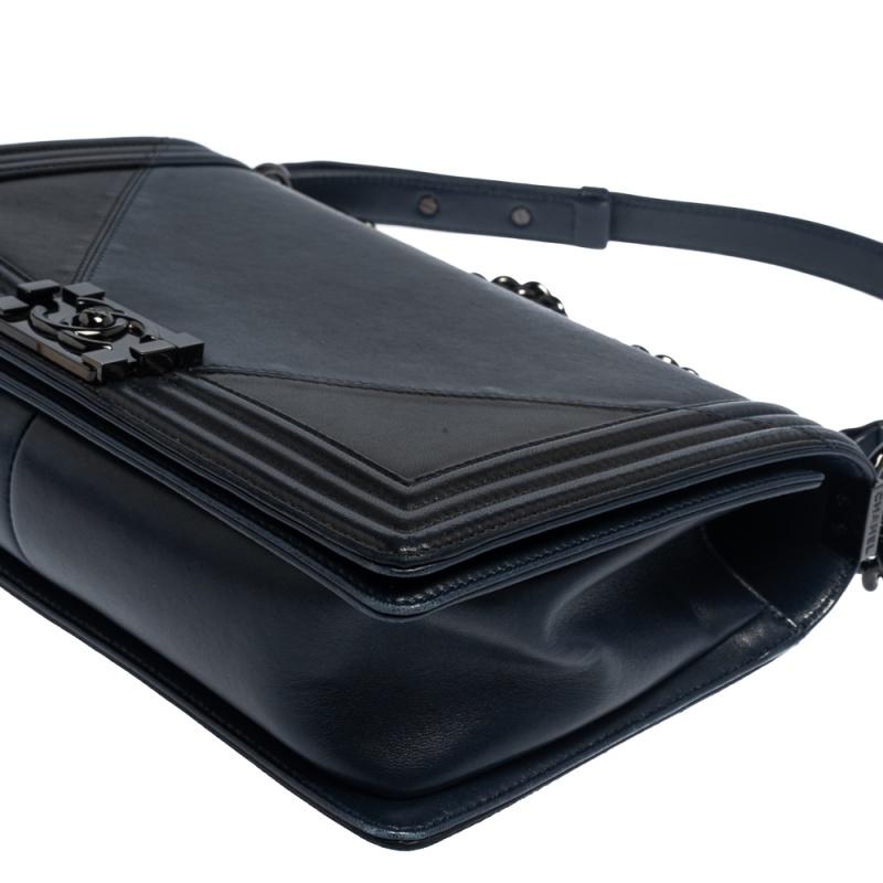 Chanel Navy Blue/Black Leather New Medium Boy Flap Bag 8