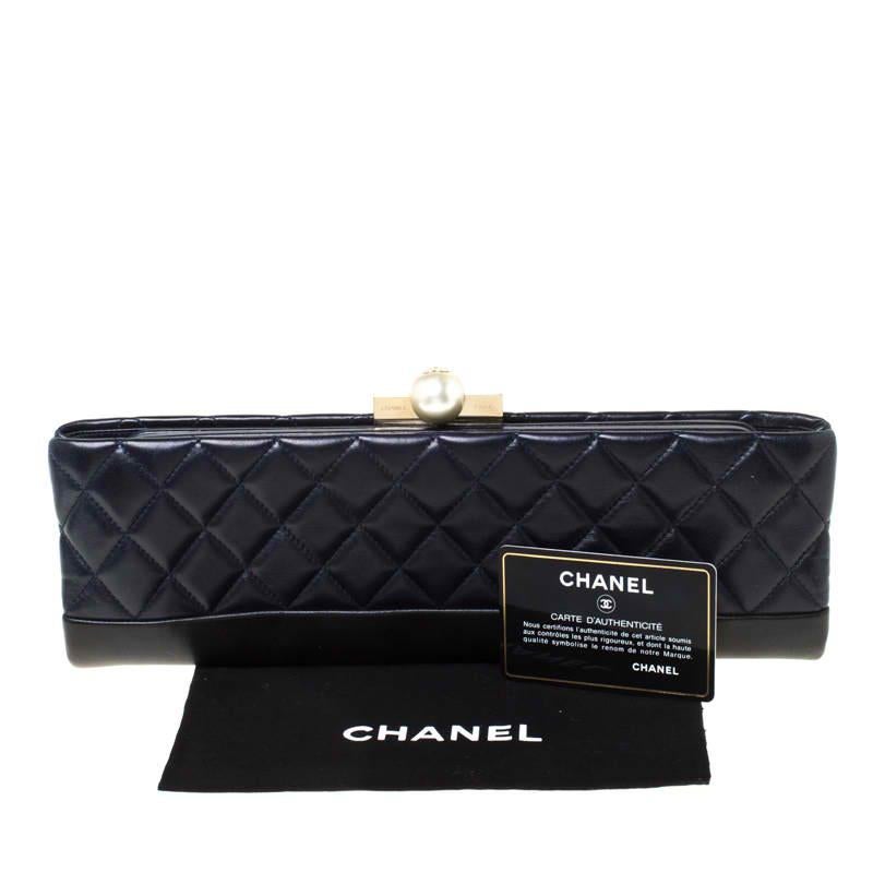 Chanel Navy Blue/Black Quilted Leather Baguette Minaudiere Clutch 7
