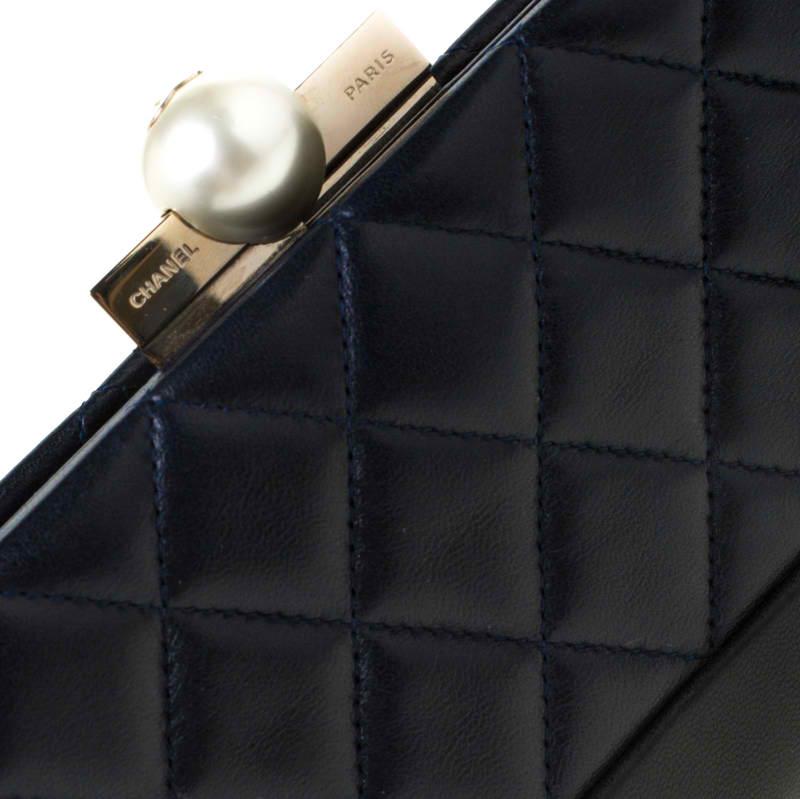 Chanel Navy Blue/Black Quilted Leather Baguette Minaudiere Clutch 4