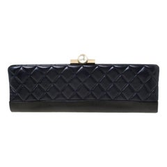 Chanel Navy Blue/Black Quilted Leather Baguette Minaudiere Clutch