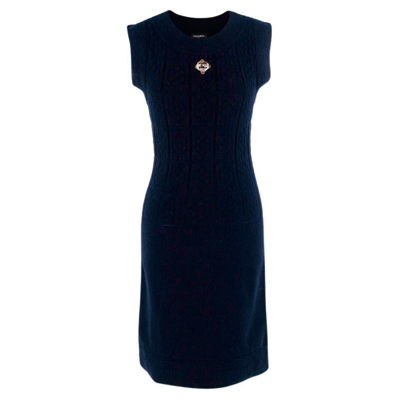 Chanel Navy Blue Cable Knit Sleeveless Dress For Sale