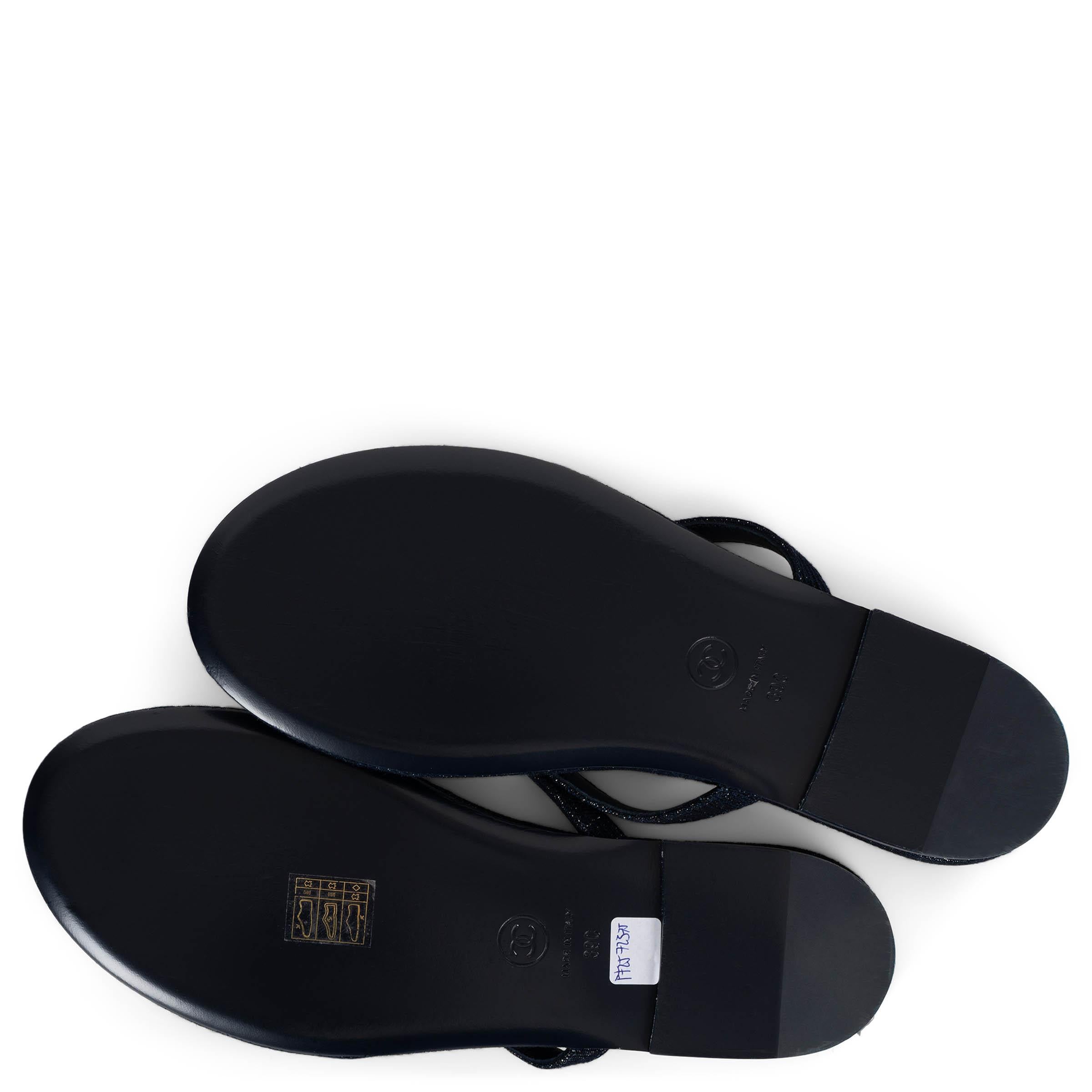 CHANEL navy blue canvas 24S LUREX Thong Sandals Shoes 39 For Sale 4
