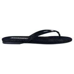 CHANEL navy blue canvas 24S LUREX Thong Sandals Shoes 39