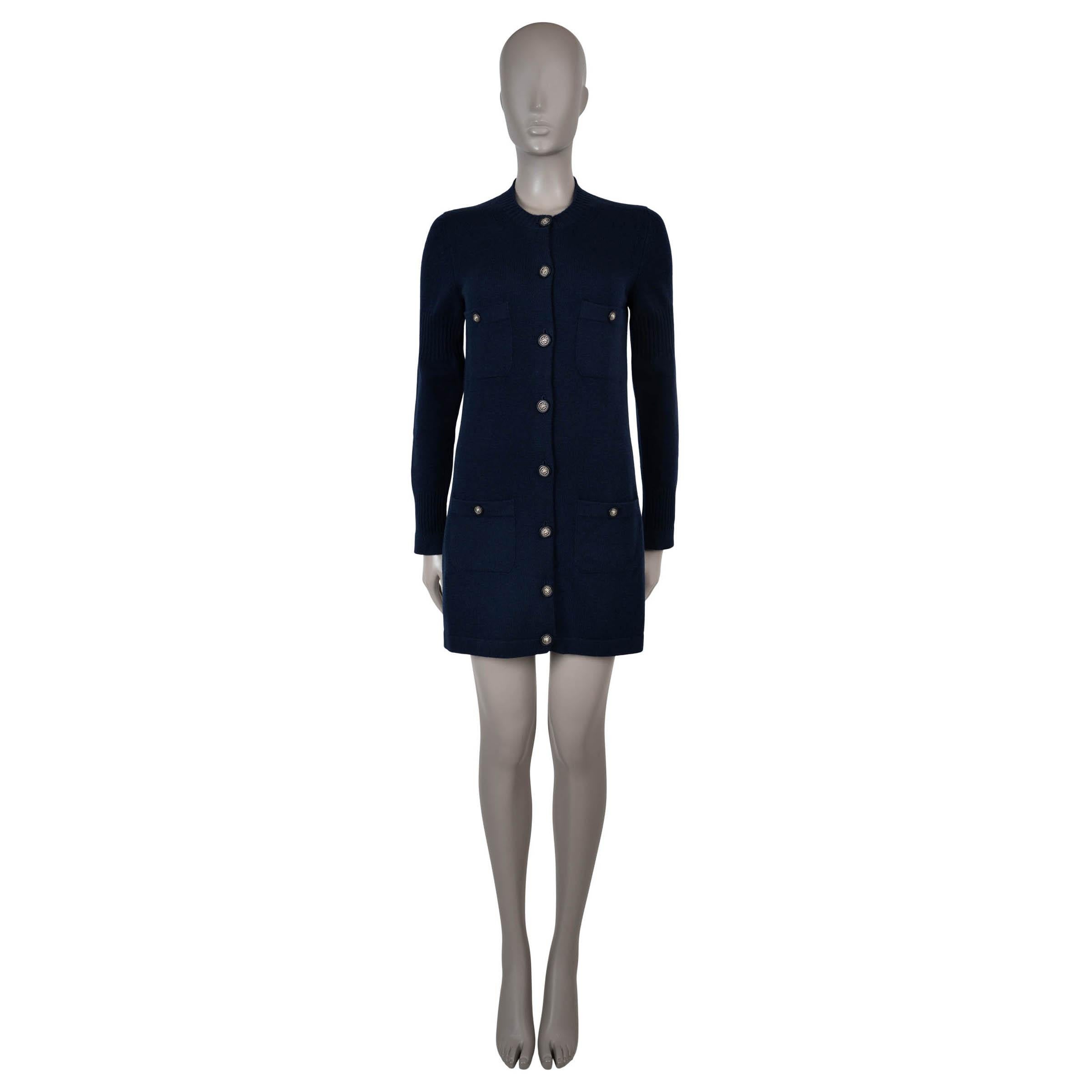 De las mujeres CHANEL azul marino cachemira 14B RIB-KNIT DETALLADO Cárdigan Jersey 36 XS en venta