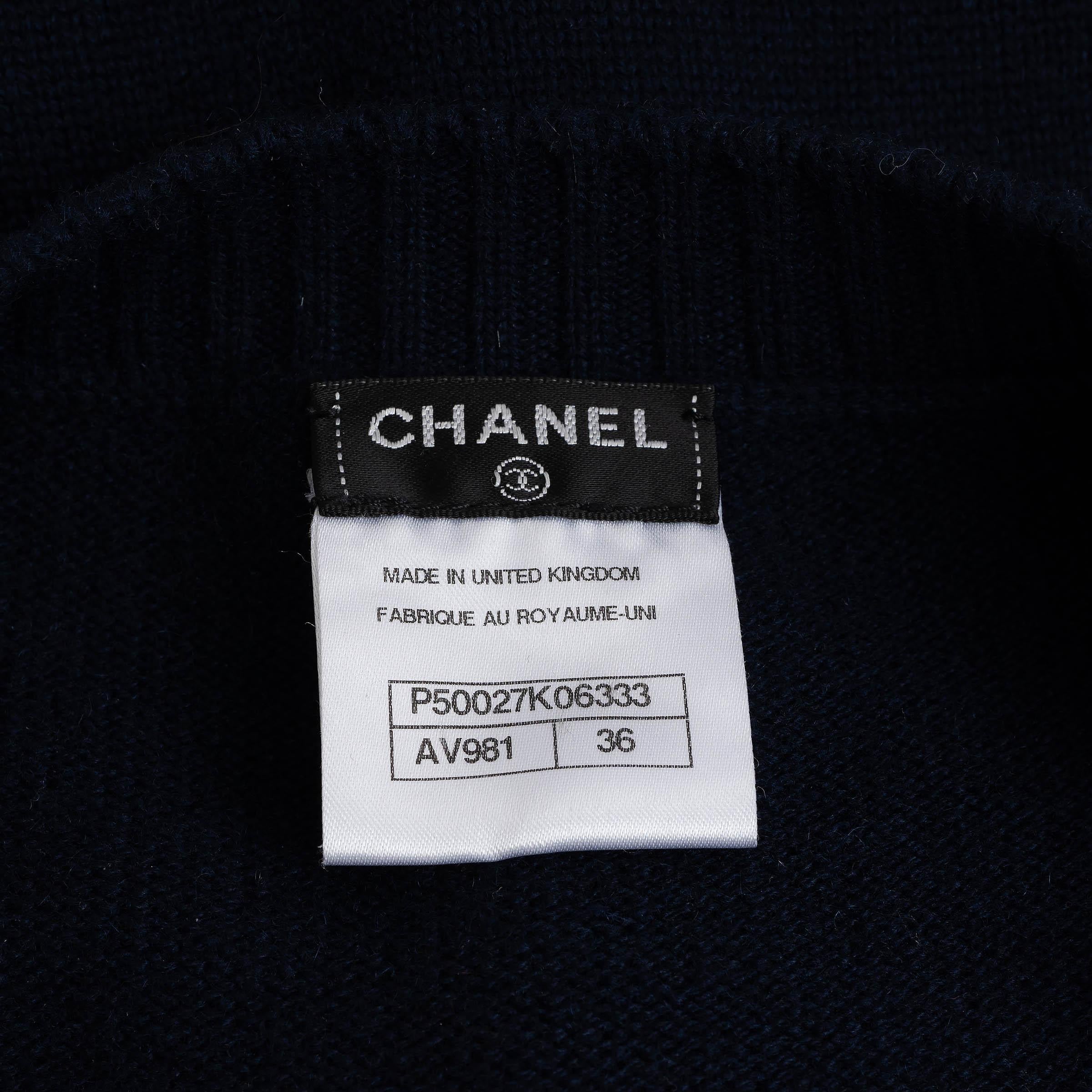 CHANEL azul marino cachemira 14B RIB-KNIT DETALLADO Cárdigan Jersey 36 XS en venta 2