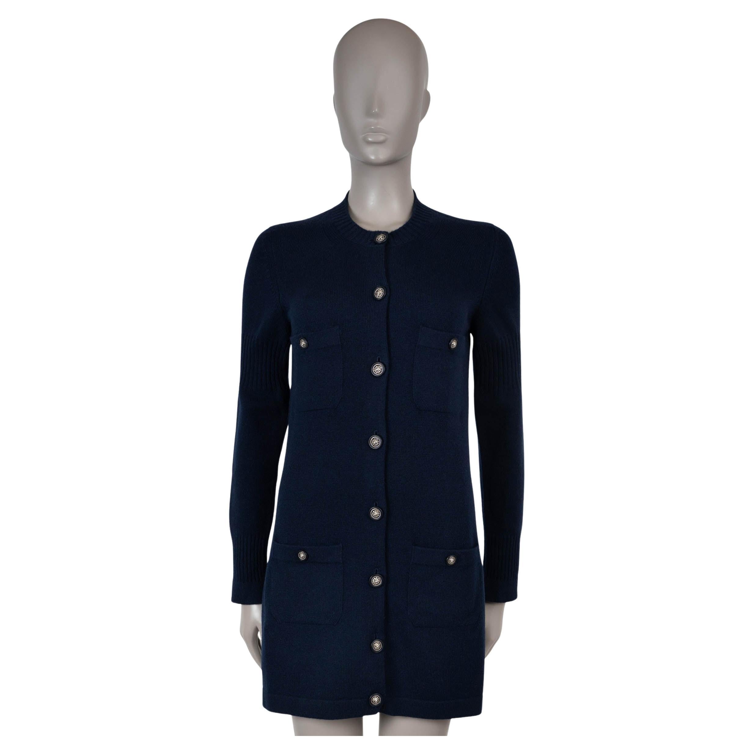 CHANEL azul marino cachemira 14B RIB-KNIT DETALLADO Cárdigan Jersey 36 XS en venta