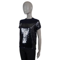 CHANEL navy blue cashmere 2008 08A SEQUIN SHORT SLEEVE Sweater 38 S