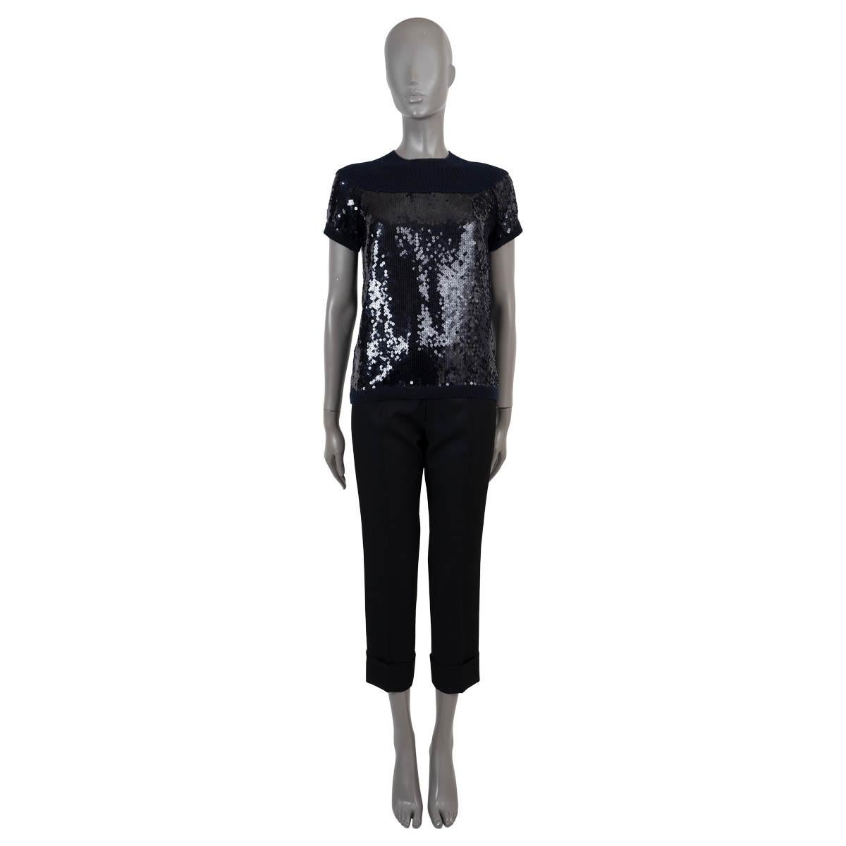 CHANEL bleu marine cachemire 2008 08A SEQUIN SHORT SLEEVE Pull 38 S en vente 1