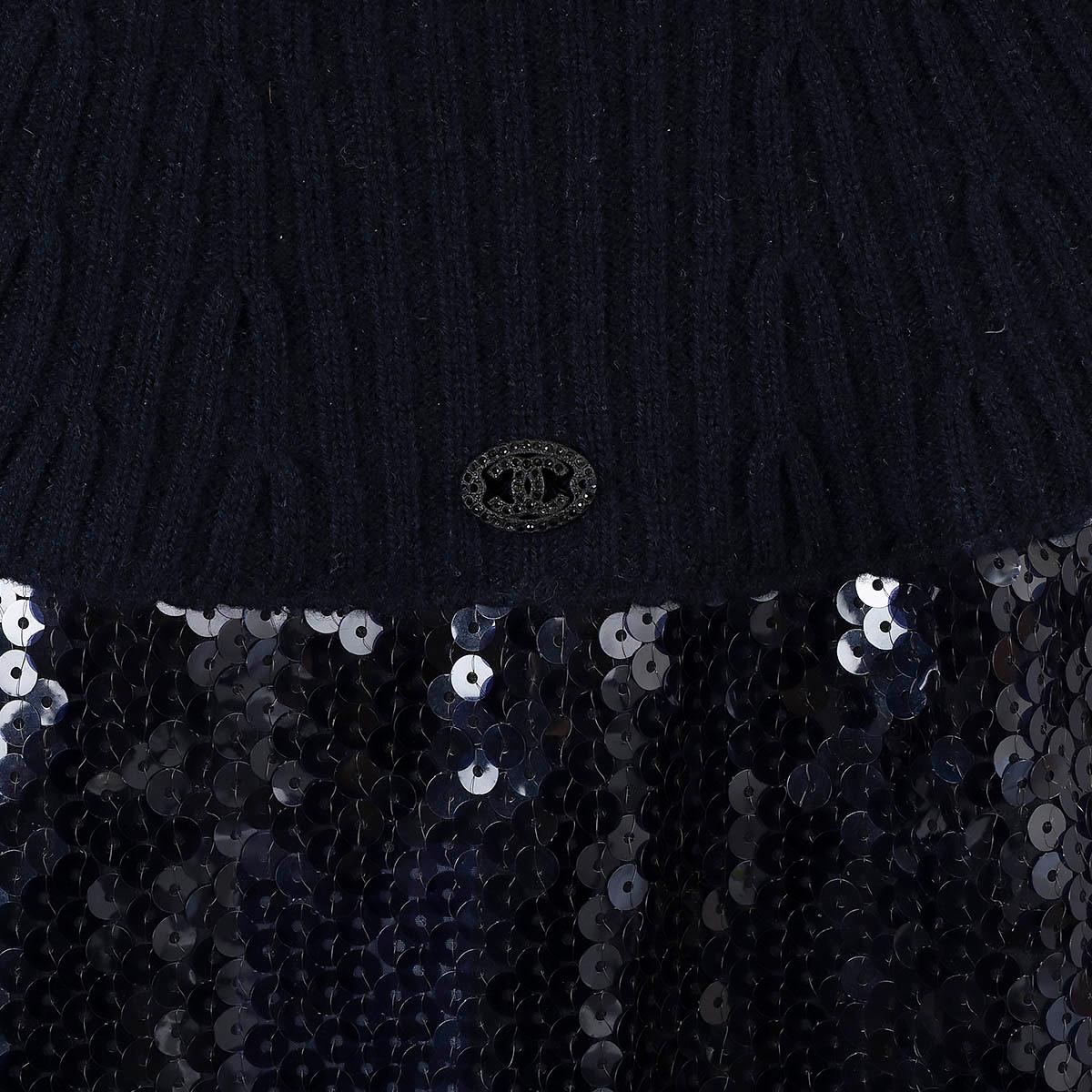 CHANEL navy blue cashmere 2008 08A SEQUIN SHORT SLEEVE Sweater 38 S For Sale 3