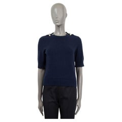 CHANEL navy blue cashmere 2017 17B PEARL BUTTON SHORT SLEEVE Sweater 36 XS