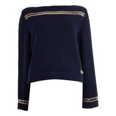 CHANEL navy blue cashmere 2020 CHAIN DETAIL Boatneck Sweater 38 S