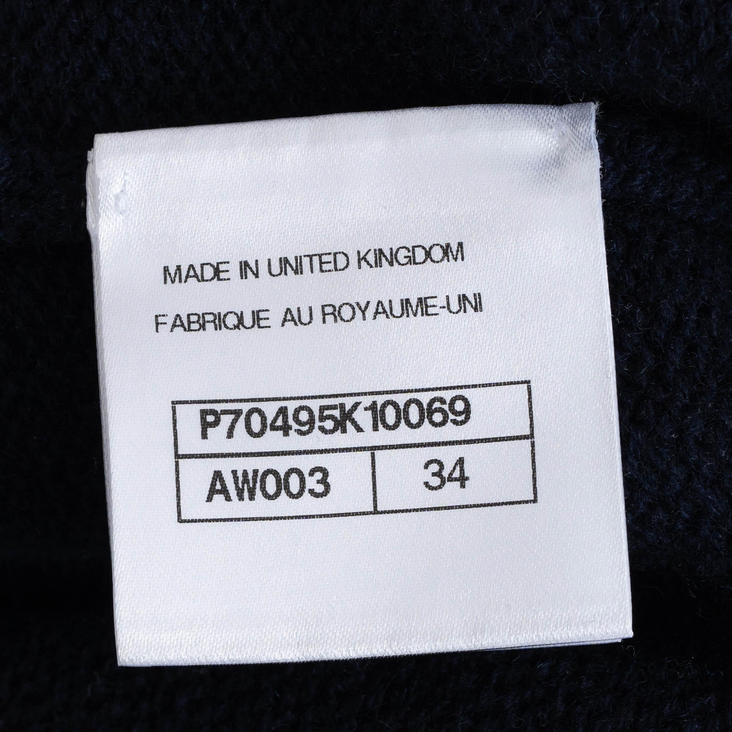 CHANEL azul marino cachemira 21P CC JACQUARD Jersey 34 XS en venta 3
