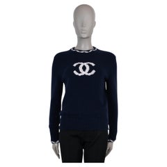 CHANEL azul marino cachemira 21P CC JACQUARD Jersey 34 XS