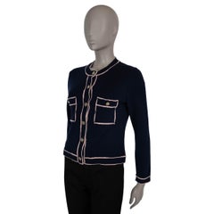 CHANEL navy blue cashmere 21S CONTRAST TRIM Cardigan Sweater 38 S