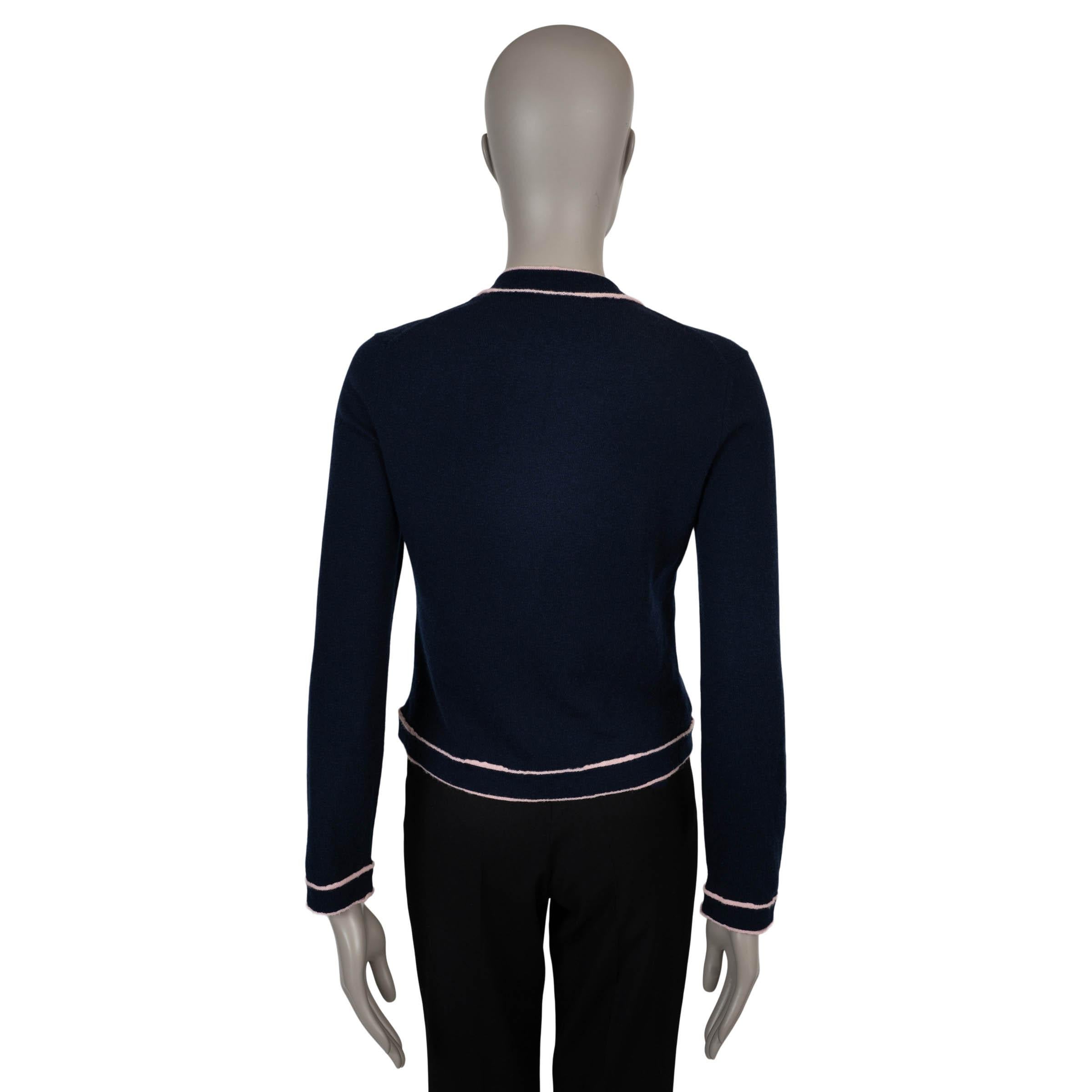 Black CHANEL navy blue cashmere 21S CONTRAST TRIM Cardigan Sweater 38 S For Sale