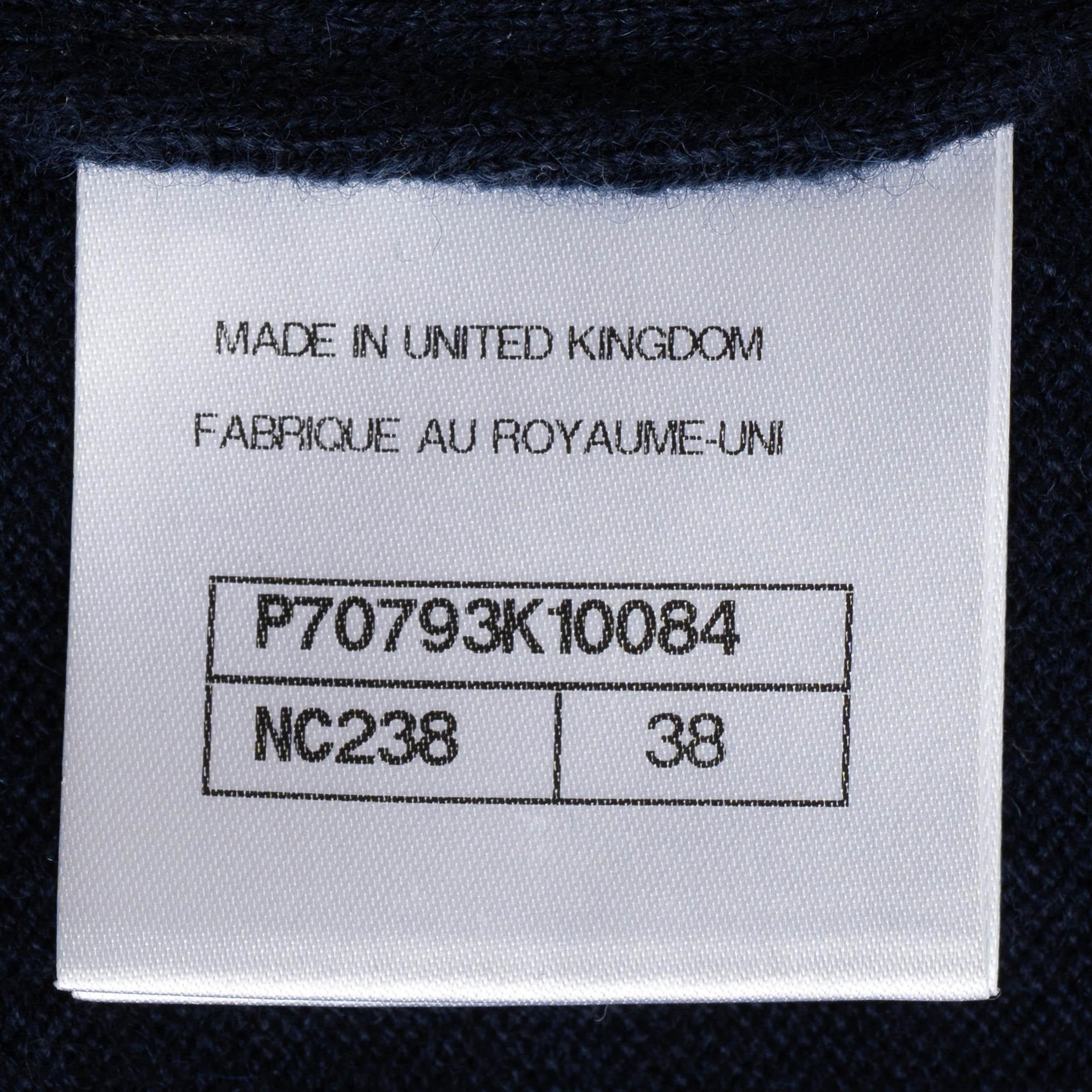 CHANEL navy blue cashmere 21S CONTRAST TRIM Cardigan Sweater 38 S For Sale 3