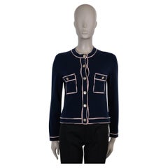 CHANEL navy blue cashmere 21S CONTRAST TRIM Cardigan Sweater 38 S
