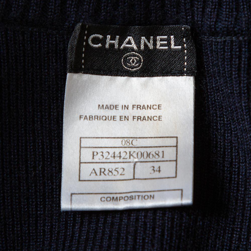 Chanel Navy Blue Cashmere Airplane Detail Fitted Dress S In Good Condition In Dubai, Al Qouz 2