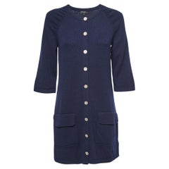Chanel Navy Blue Cashmere Buttoned Knitted Dress M