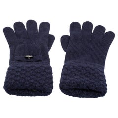 Chanel Navy Blue Cashmere Knit Gloves