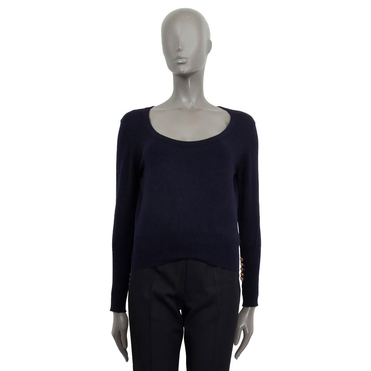 Black CHANEL navy blue cashmere ROUND NECK Sweater XS For Sale
