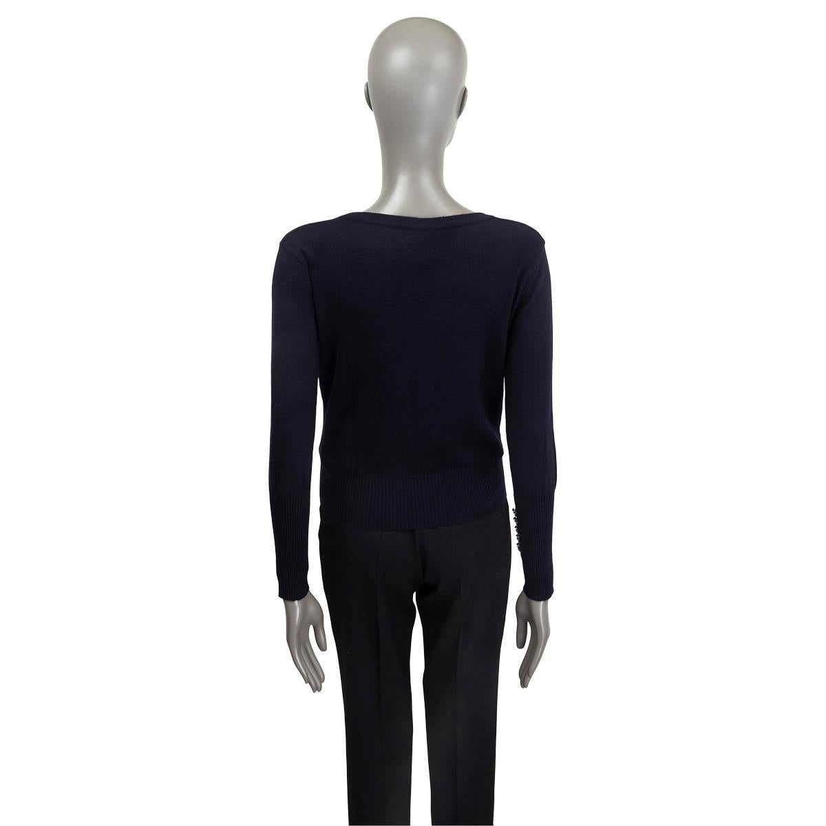 CHANEL navy blue cashmere ROUND NECK Sweater XS For Sale 1