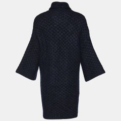 Chanel Navy Blue Cashmere & Silk Chunky Knit Scarf Detail Coat M