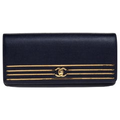 Chanel Navy Blue Caviar Leather Captain Gold Clutch