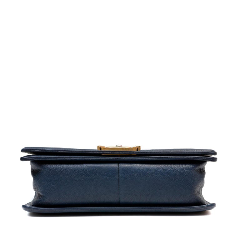 Women's Chanel Navy Blue Caviar Medium Boy Bag For Sale