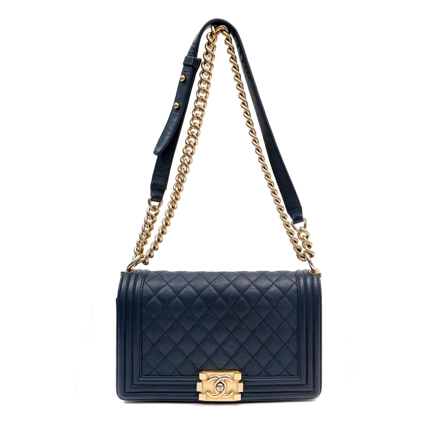 Women's Chanel Navy Blue Caviar Medium Boy Bag