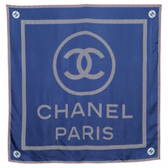 Chanel Navy Blue CC Logo Print Silk Scarf