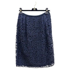 Chanel Navy Blue CC Patterned Skirt - FR 38 / US 6