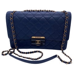 CHANEL Navy Blue Chain Beauty Lock Gold Hardware Bag