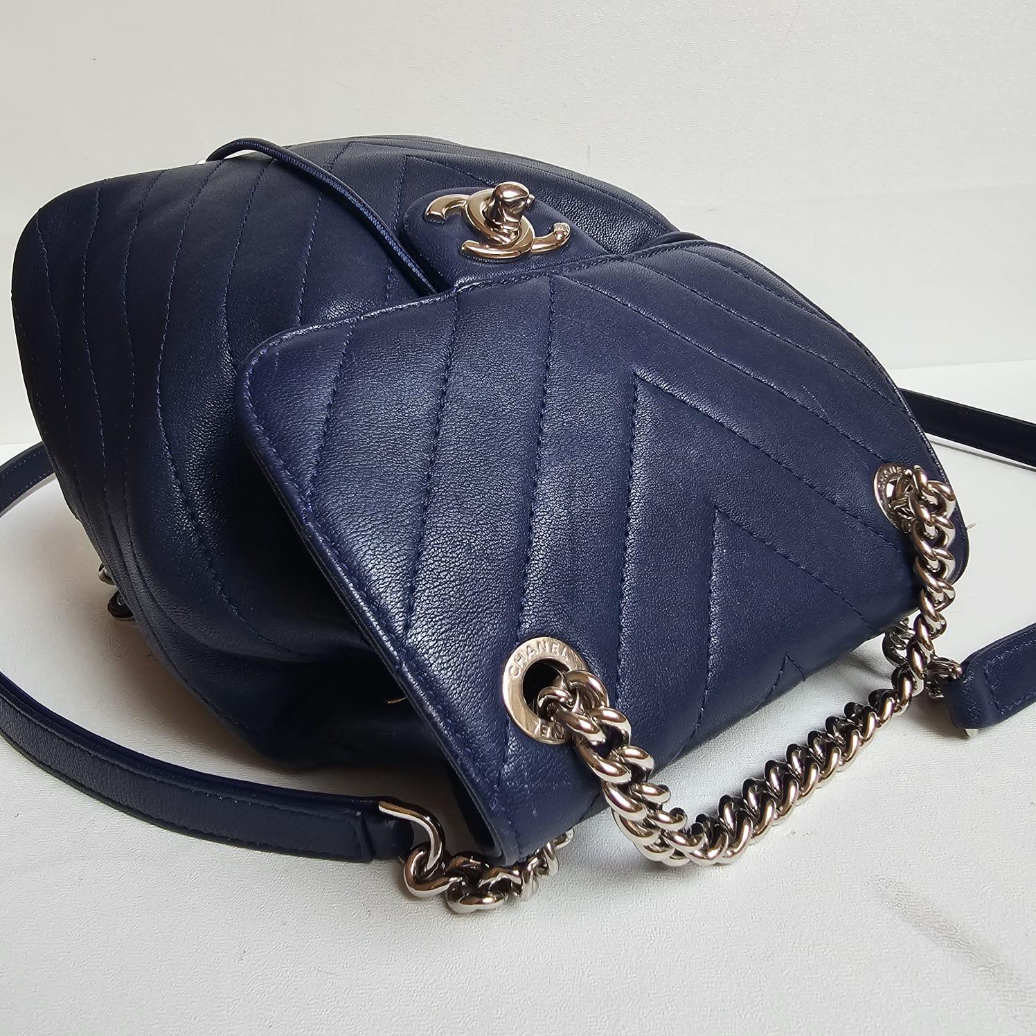Chanel Navy Blue Chevron Small Urban Spirit Backpack 6