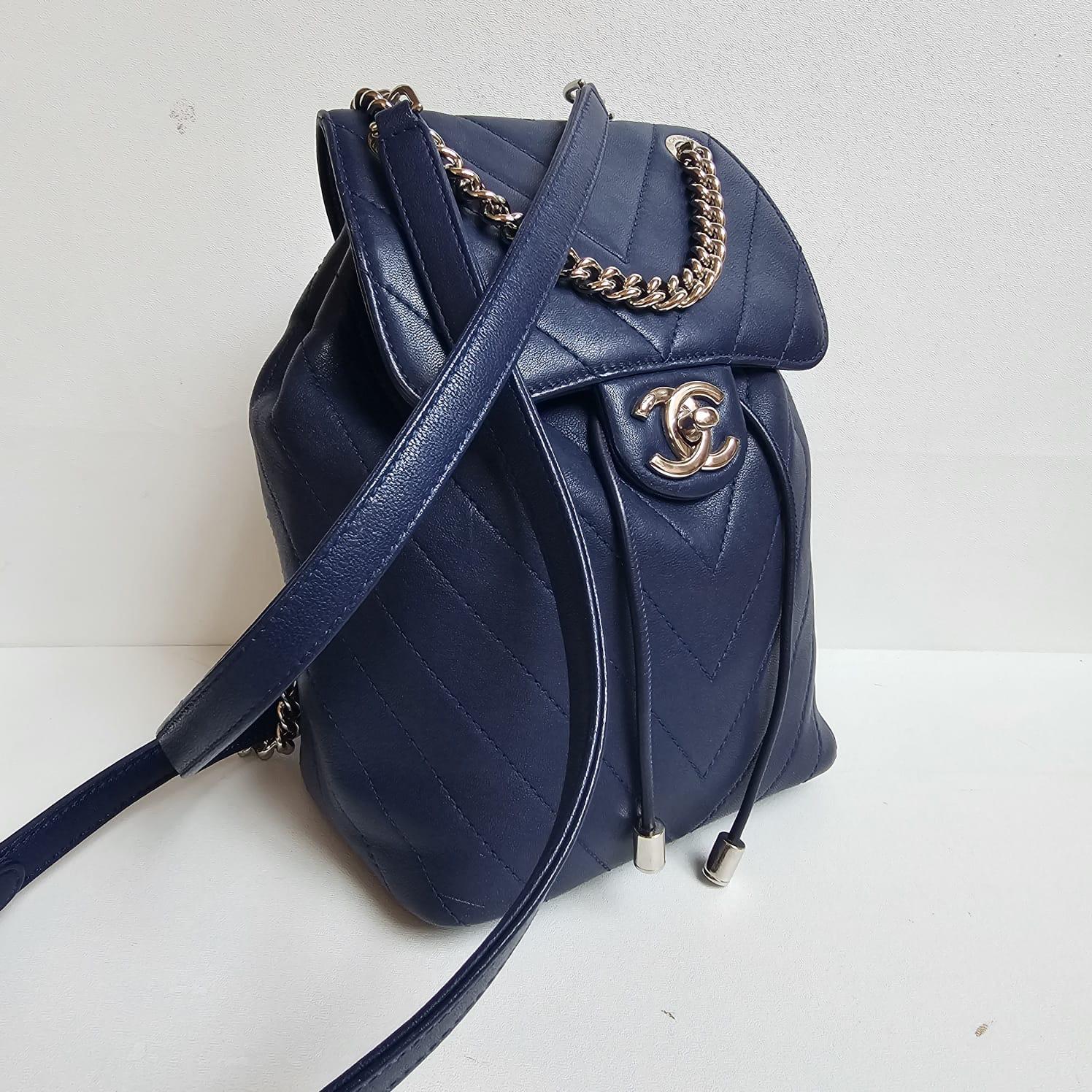 Chanel Navy Blue Chevron Small Urban Spirit Backpack 7