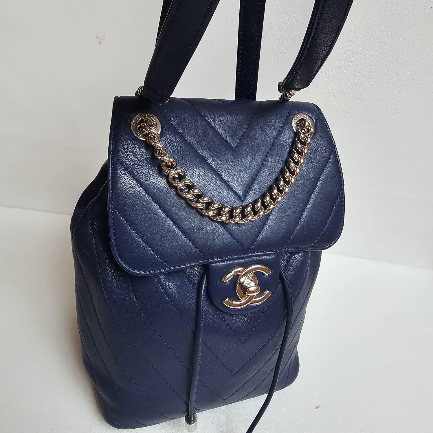 Chanel Navy Blue Chevron Small Urban Spirit Backpack 11