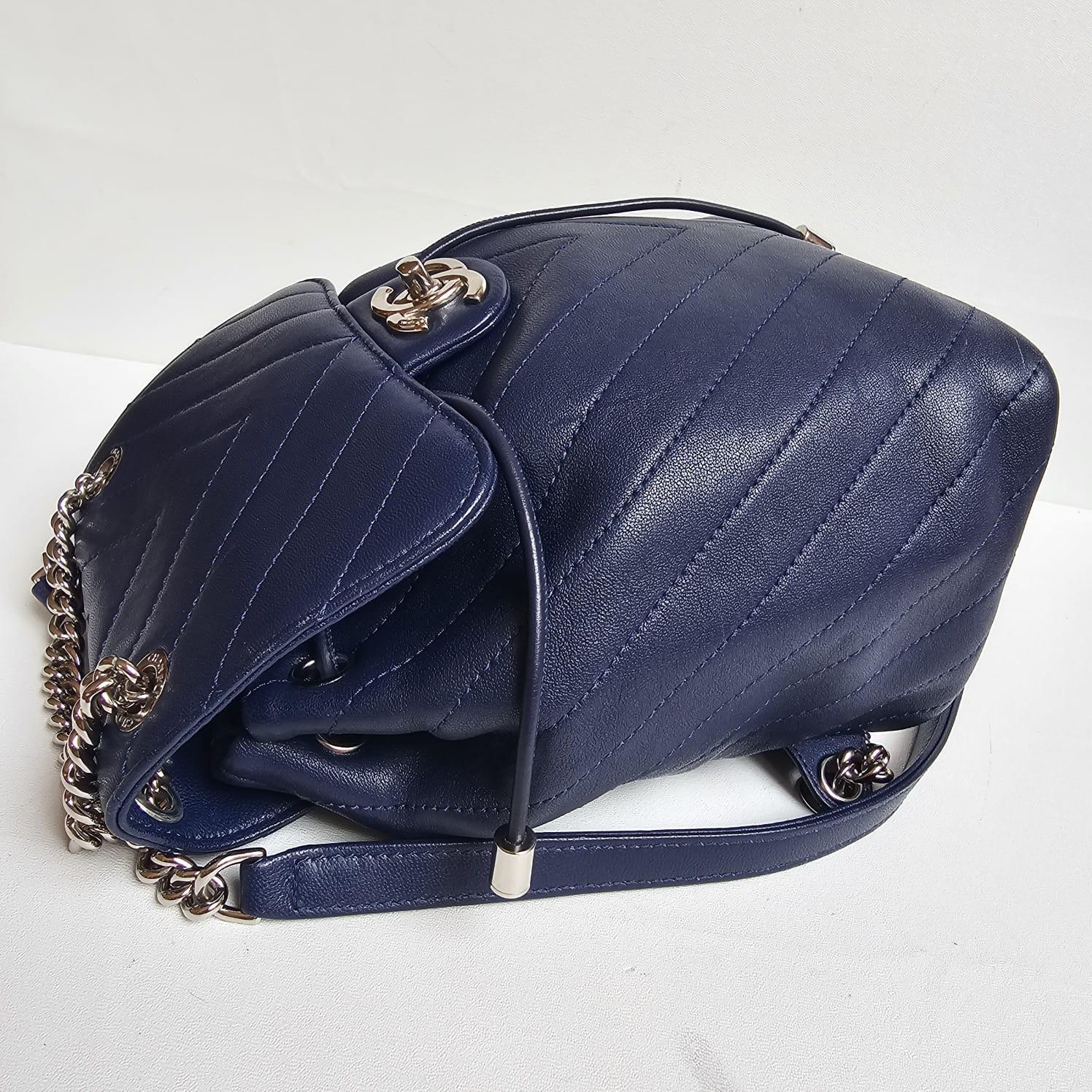 Black Chanel Navy Blue Chevron Small Urban Spirit Backpack
