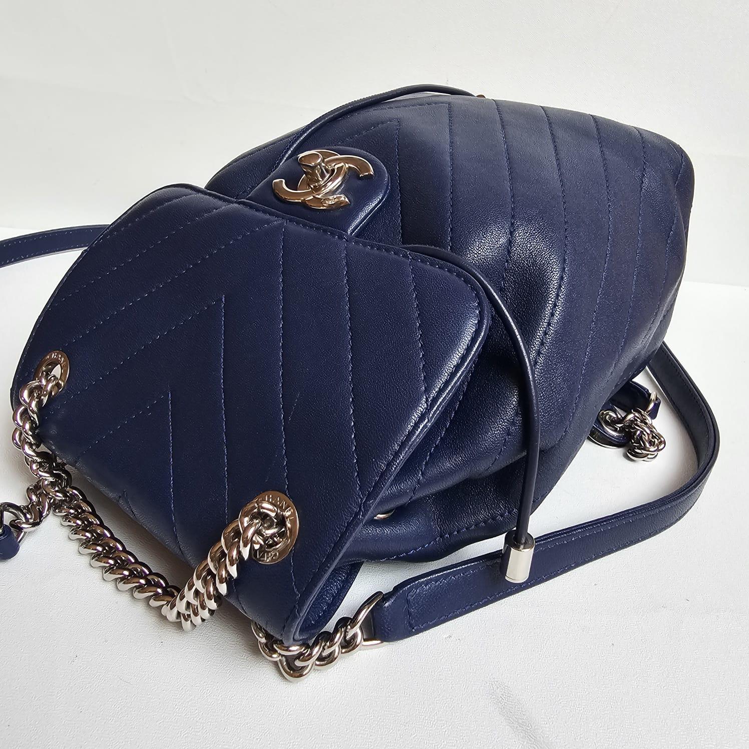 Chanel Navy Blue Chevron Small Urban Spirit Backpack 2