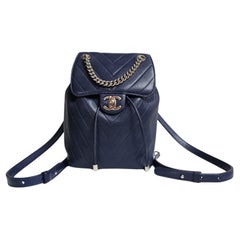 Chanel Navy Blue Chevron Small Urban Spirit Backpack